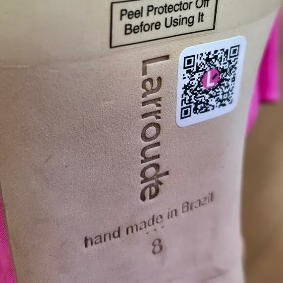 Larroude (Larroudé) Elle Platform Sandal Pink Magenta Fabric Heels Pumps Size 8 - Picture 9 of 10